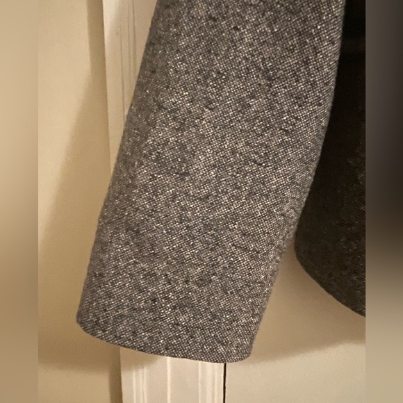 Pendleton Gray Wool Silk Blend Tweed Black Leather Trim Blazer Size 12 Tall - Picture 8 of 10